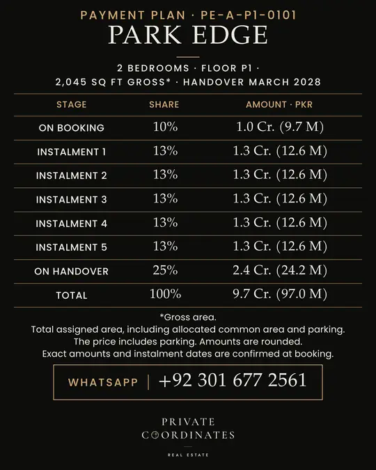 Park Edge – payment plan and floor plan, slide 2