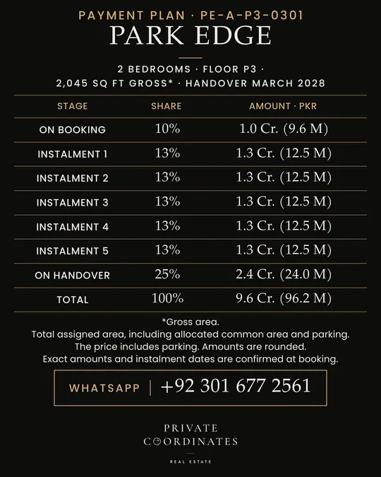 Park Edge – payment plan and floor plan, slide 2