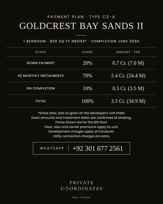 GoldCrest Bay Sands II – payment plan and floor plan, slide 3