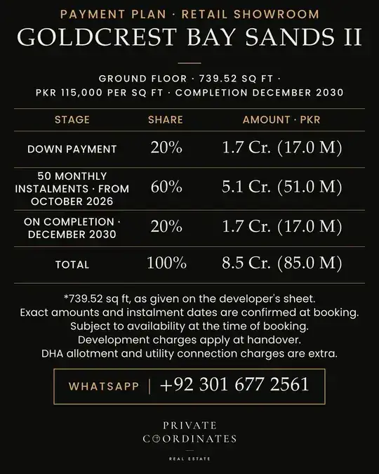 GoldCrest Bay Sands II – payment plan and floor plan, slide 2