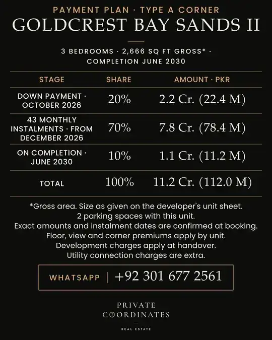 GoldCrest Bay Sands II – payment plan and floor plan, slide 2