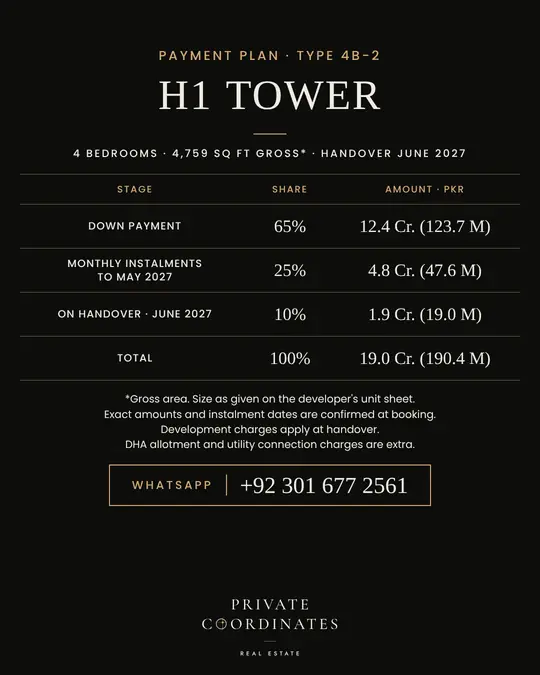 H1 Tower – payment plan and floor plan, slide 3