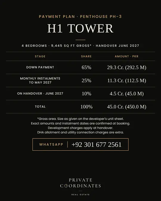 H1 Tower – payment plan and floor plan, slide 3