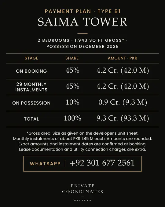 Saima Tower – payment plan and floor plan, slide 2