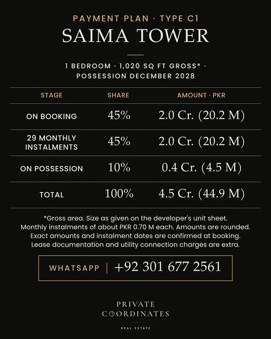 Saima Tower – payment plan and floor plan, slide 2